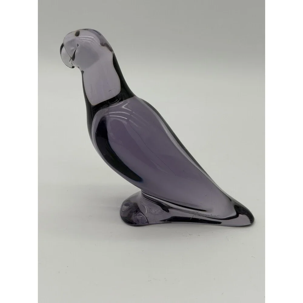 Baccarat Crystal Amethyst Purple Parrot Bird Figurine Signed (flawed)
